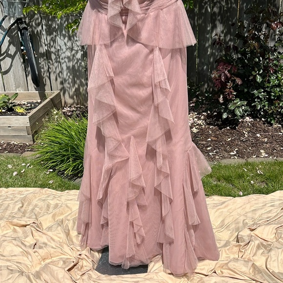 NWT Alfred Angelo Formal Evening Gown Blush Tulle Ruffle Maxi Sz 10 - Picture 4 of 14